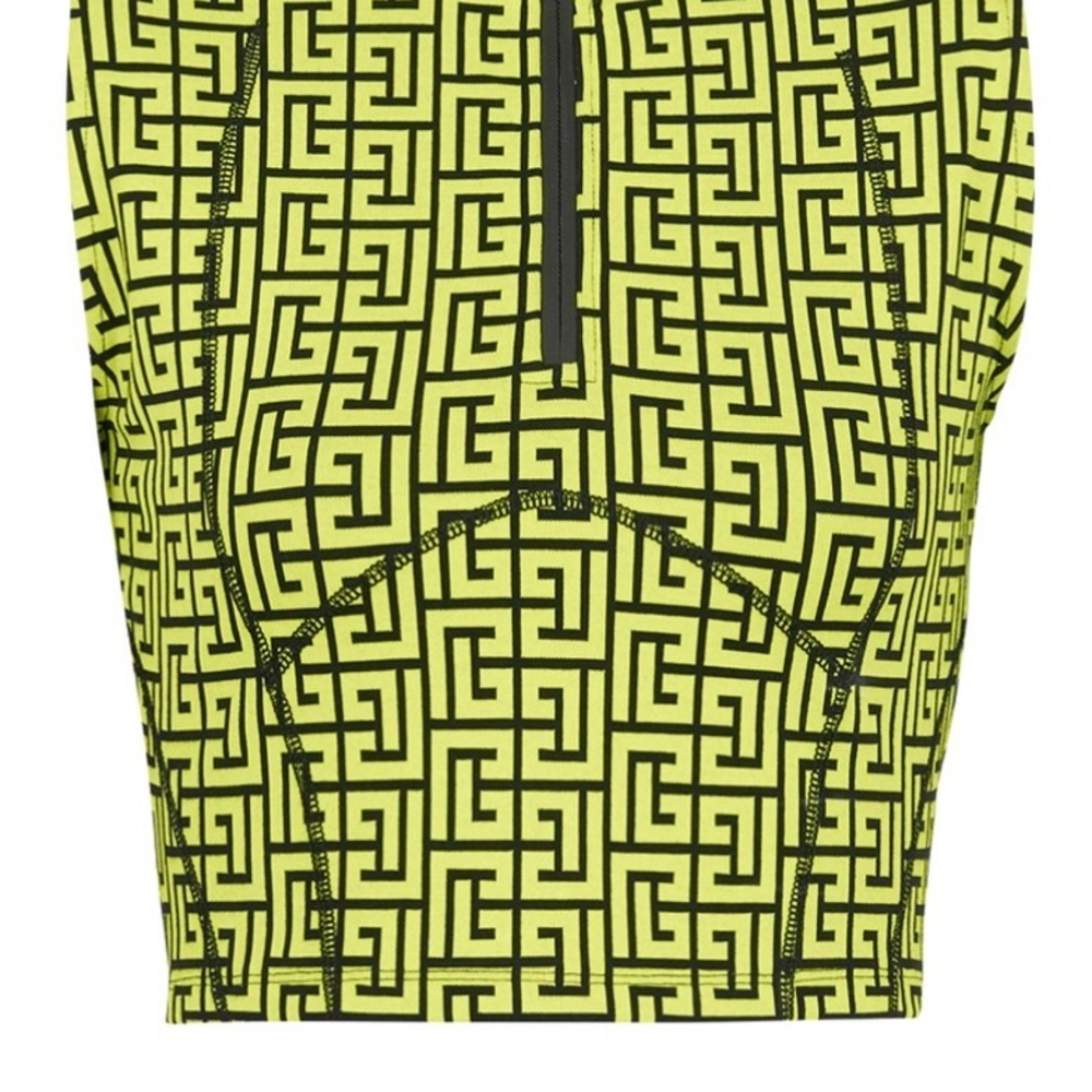Balmain Neon Yellow Black Logo-Print Crop Top